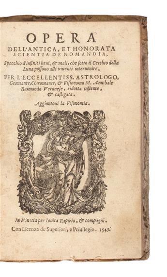 SCIENCE  RAIMONDO, ANNIBALE. Opera dellAntica, et Honorata Scientia de Nomandia.  1549 [i. e., 1550]